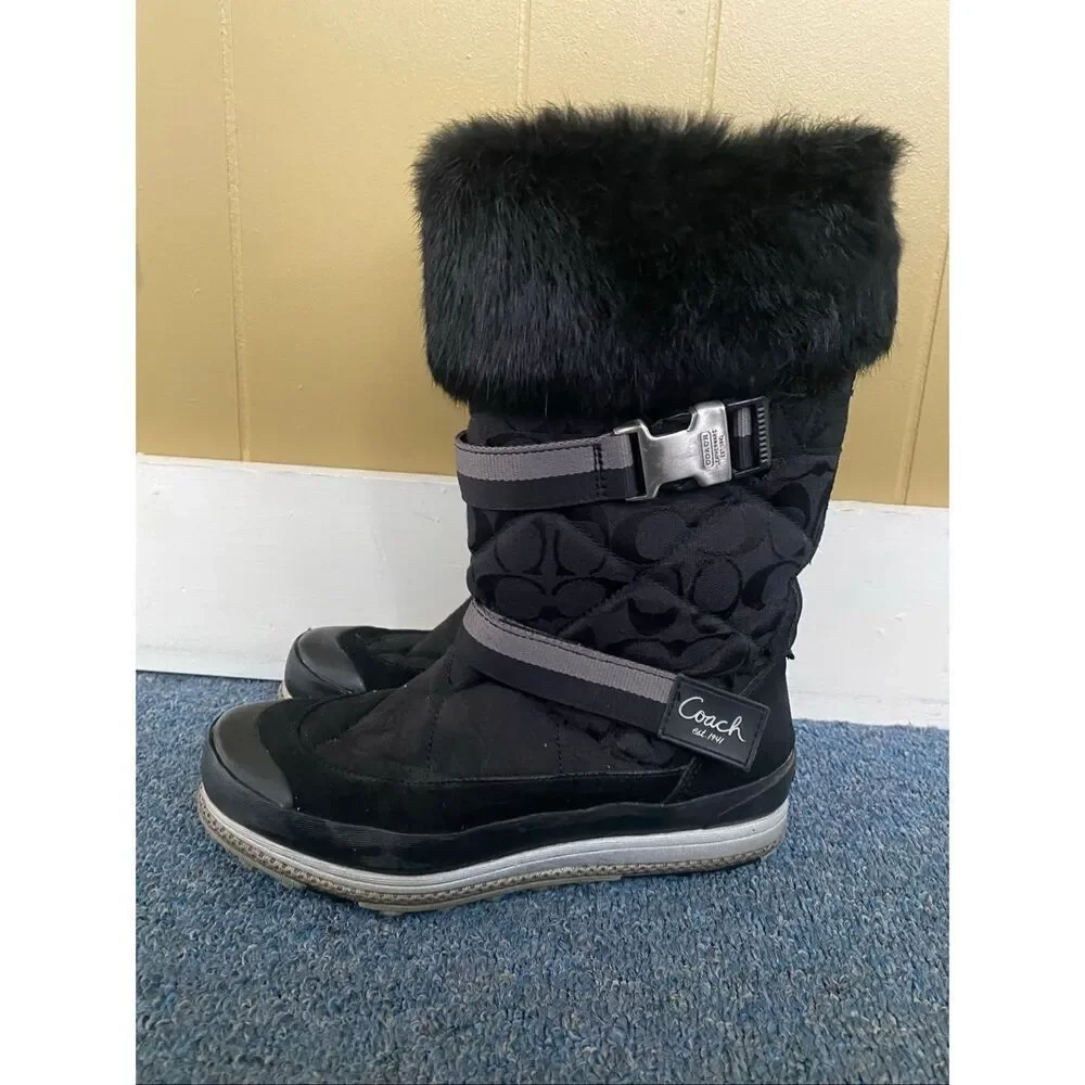 Coach Mariette women 8.5 side zipper boot with fur lining black
